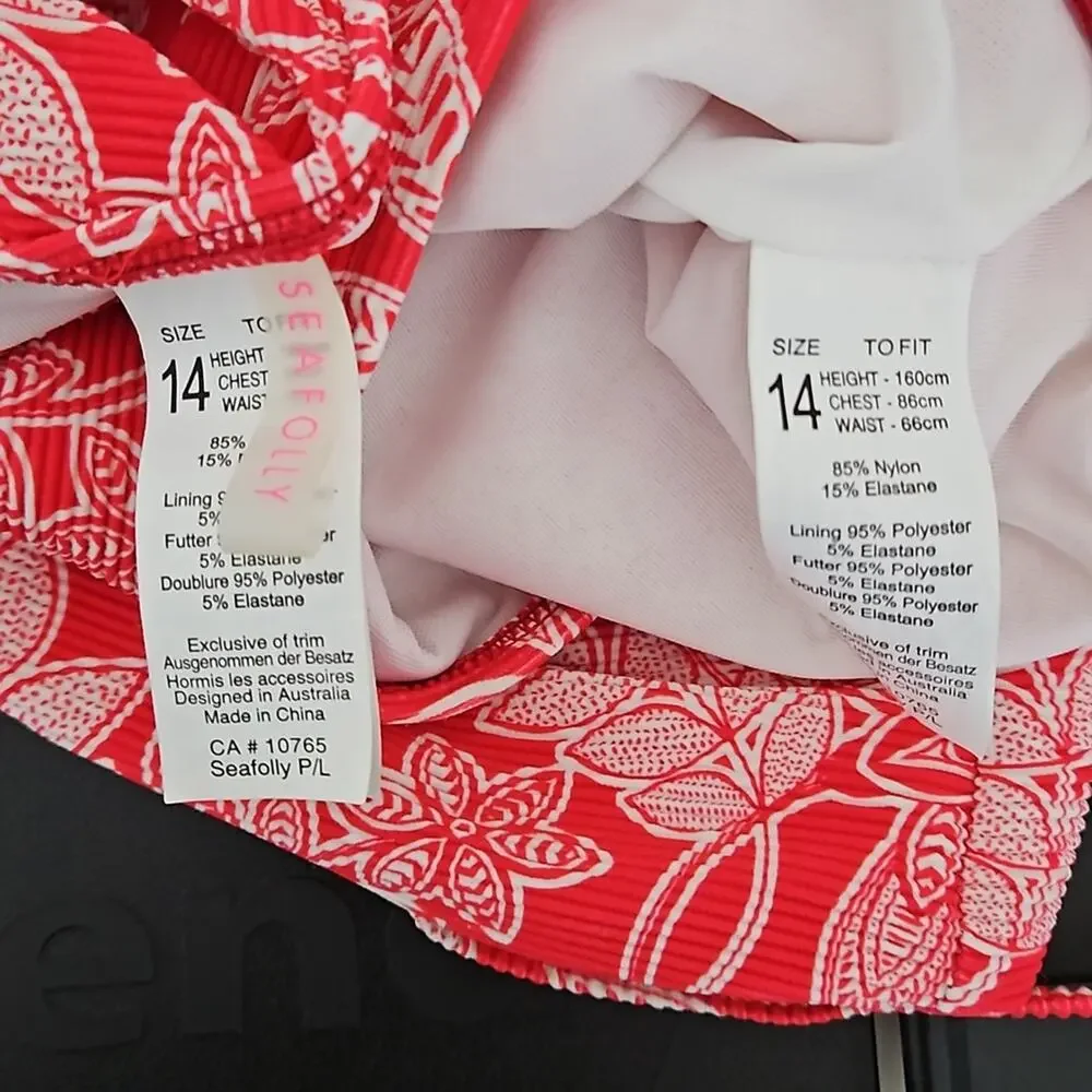 Seafolly Tropo Loco Red Floral Ribbed‎ 2-Piece Tube Swimsuit Set | Girl's 14
